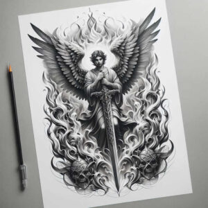 heavenly-angel – tattoo design ideas free ai generated – realism-digital-realism – for-thigh – Gallery: angel-inkby-ai