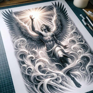 heavenly-angel – tattoo design ideas free ai generated – realism-full-detail – for-ankle – Gallery: angel-inkby-ai
