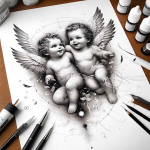 heavenly-angel – tattoo design ideas free ai generated – surrealism-fluid-motion – for-chest – Gallery: angel-inkby-ai