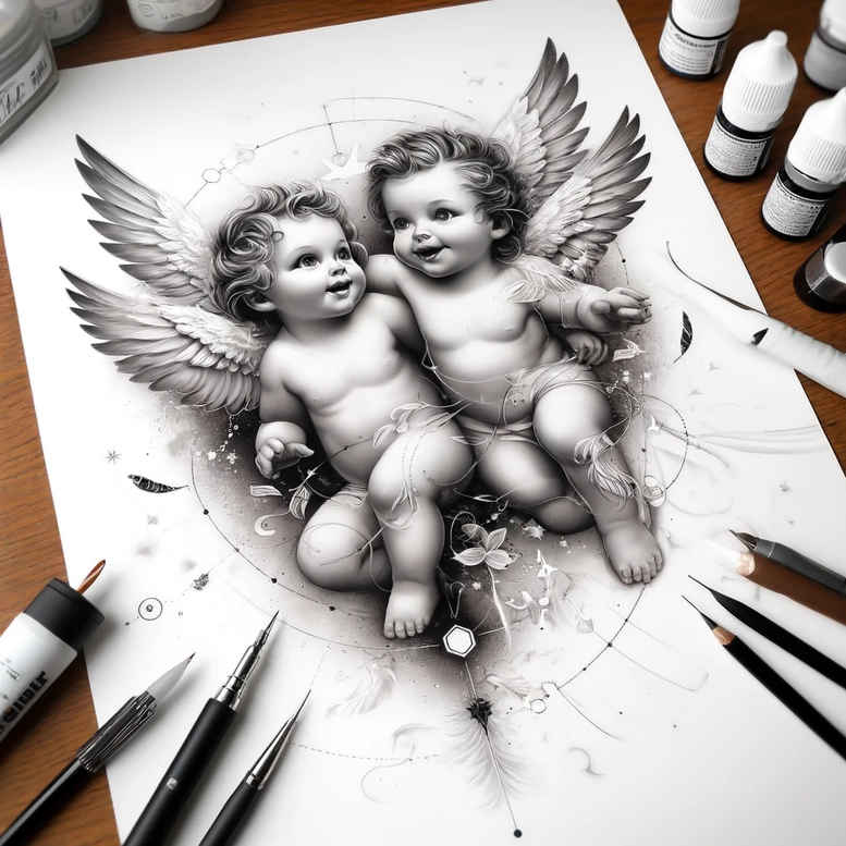 heavenly-angel – tattoo design ideas free ai generated – surrealism-fluid-motion – for-chest – Gallery: angel-inkby-ai