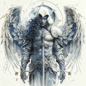 light-angel – tattoo design ideas free ai generated – delicate-outline – for-upper-back – Gallery: angel-inkby-ai
