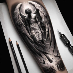 light-angel – tattoo design ideas free ai generated – neotraditional-enhanced-shading – for-side – Gallery: angel-inkby-ai