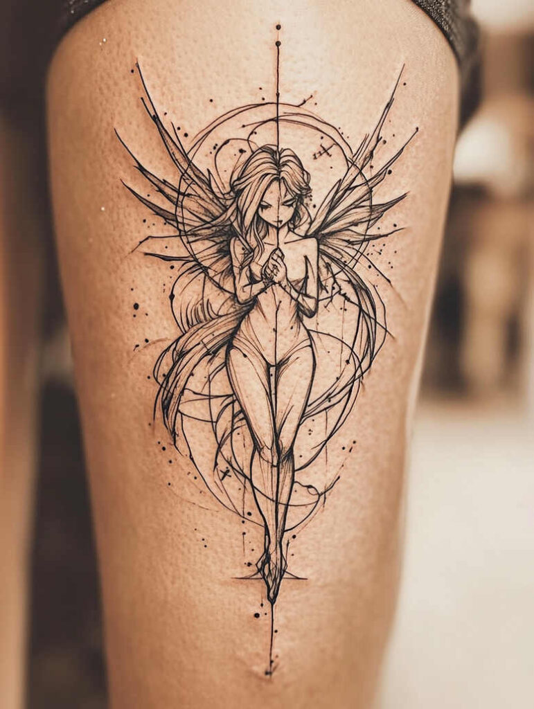 light-angel – tattoo design ideas free ai generated – neotraditional-saturated-hues – for-chest – Gallery: angel-inkby-ai