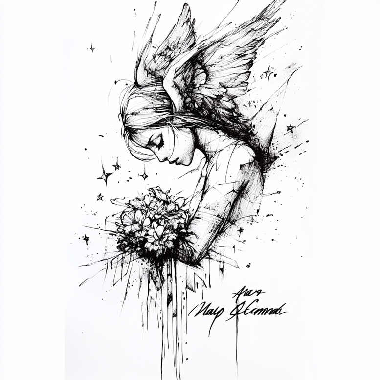 light-angel – tattoo design ideas free ai generated – realism-smooth-gradients – for-behind-ear – Gallery: angel-inkby-ai
