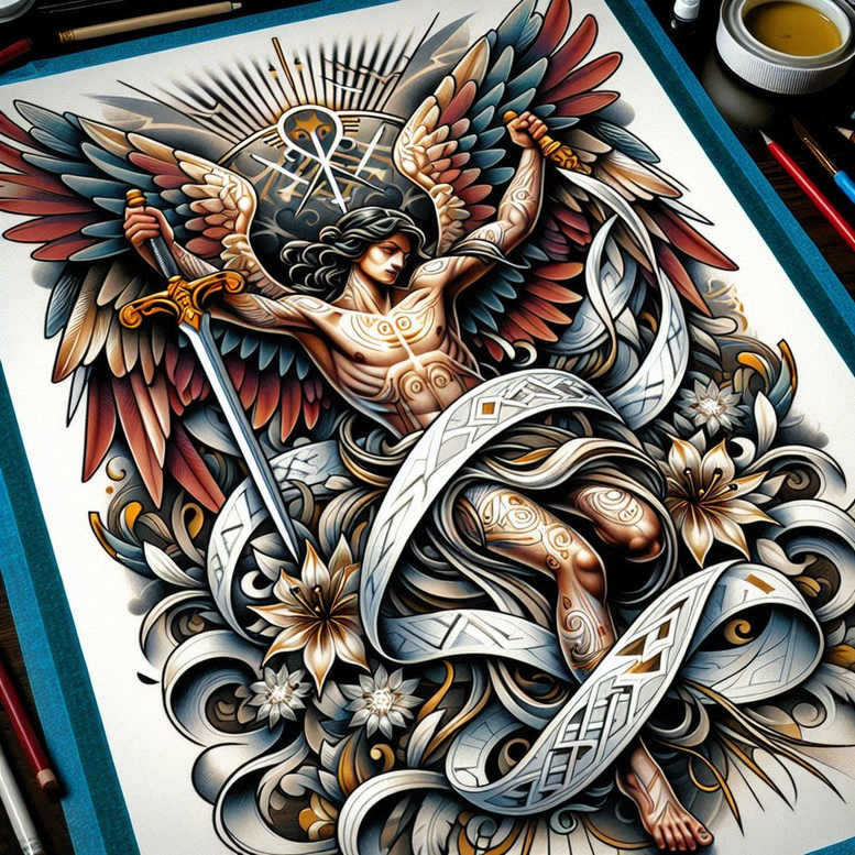 protective-angel – tattoo design ideas free ai generated – realism-surface-complexity – for-biceps – Gallery: angel-inkby-ai