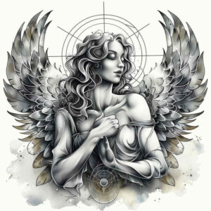 protective-guardian-angel – tattoo design ideas free ai generated – neotraditional-detailed-textures – for-upper-shoulder – Gallery: angel-inkby-ai