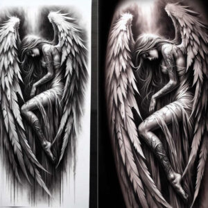 protective-guardian-angel – tattoo design ideas free ai generated – realism-realistic-color – for-spine – Gallery: angel-inkby-ai