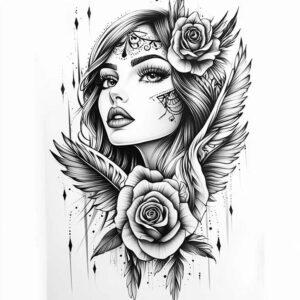 protective-guardian-angel – tattoo design ideas free ai generated – realism-vivid-detail – for-lower-thigh – Gallery: angel-inkby-ai