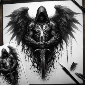 protective-guardian-angel – tattoo design ideas free ai generated – realism-volume-effect – for-arm – Gallery: angel-inkby-ai