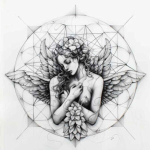 spiritual-angel – tattoo design ideas free ai generated – realism-glowing-edges – for-collarbone – Gallery: angel-inkby-ai