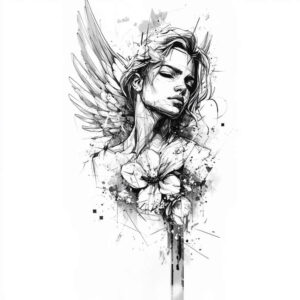 spiritual-angel – tattoo design ideas free ai generated – surrealism-fantastical-elements – for-upper-arm – Gallery: angel-inkby-ai