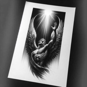 angel tattoo design ideas Surrealism juxtaposition angelic blessing for lower chest