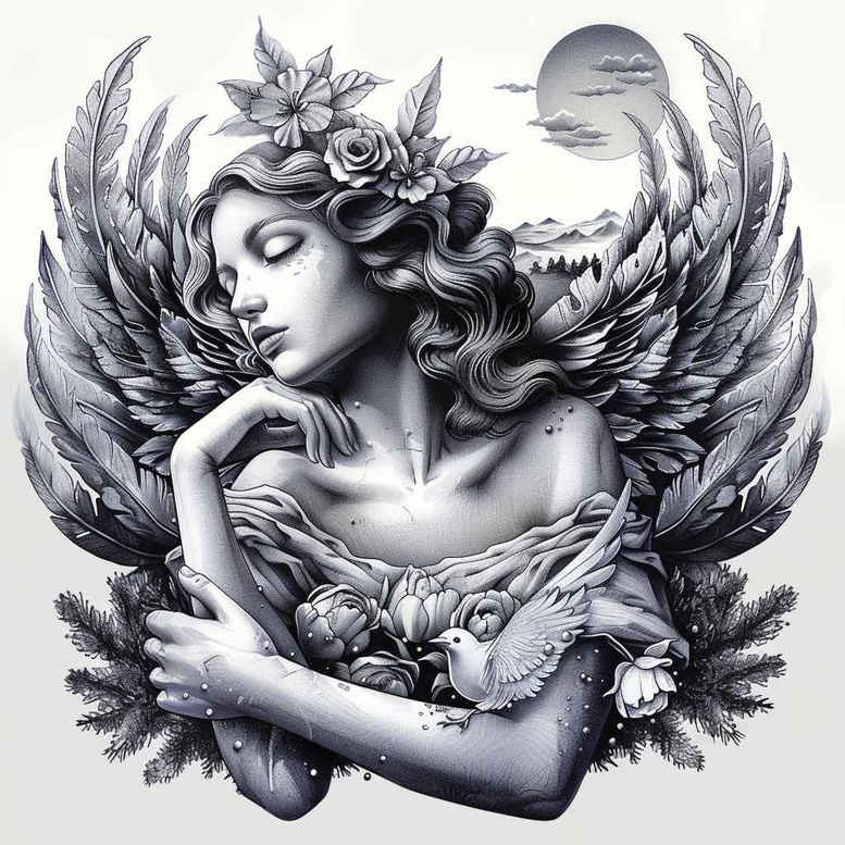 angel tattoo design ideas bold texture angelic energy for side