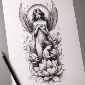 angel tattoo design ideas volume effect angelic energy for sternum