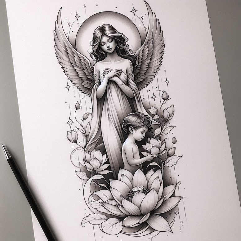 angel tattoo design ideas volume effect angelic energy for sternum