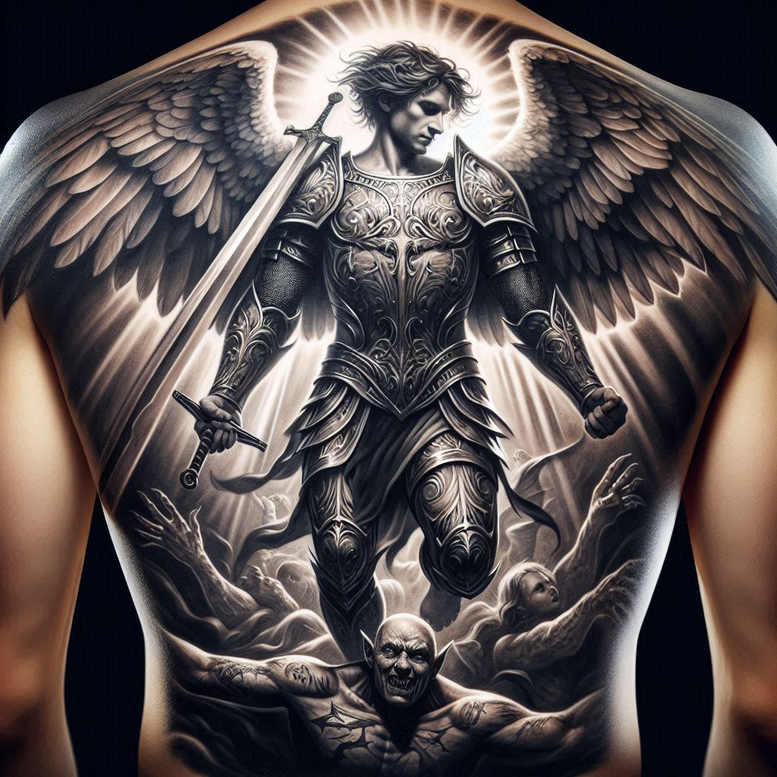 angel tattoo design ideas Surrealism melting forms angelic for spine