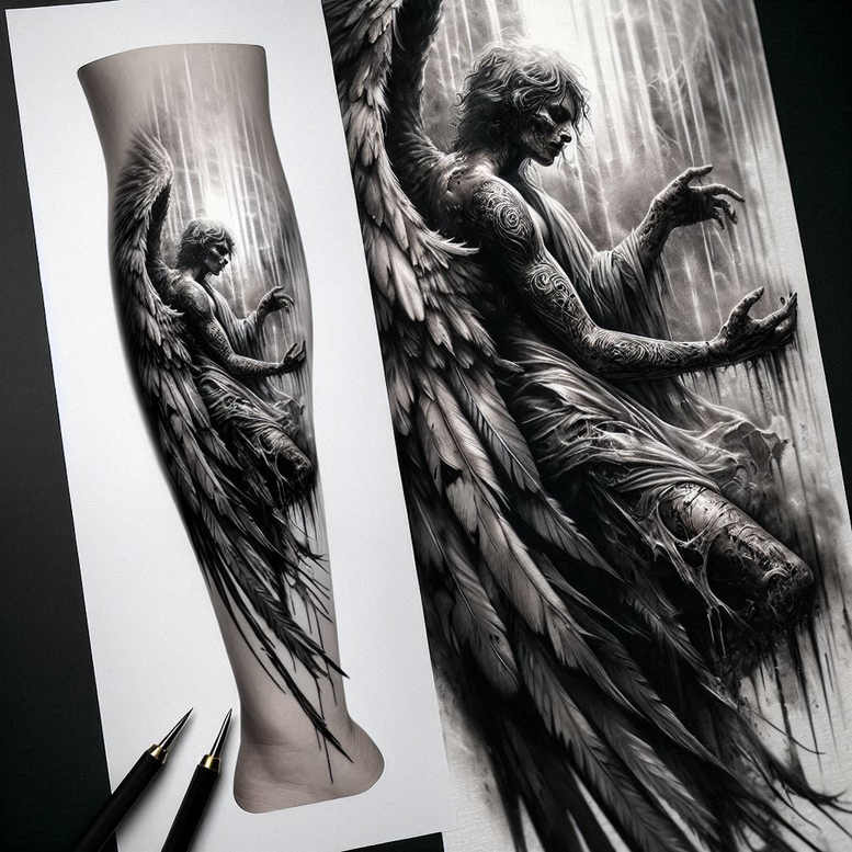 angel tattoo design ideas Surrealism psychedelic angelic for spine