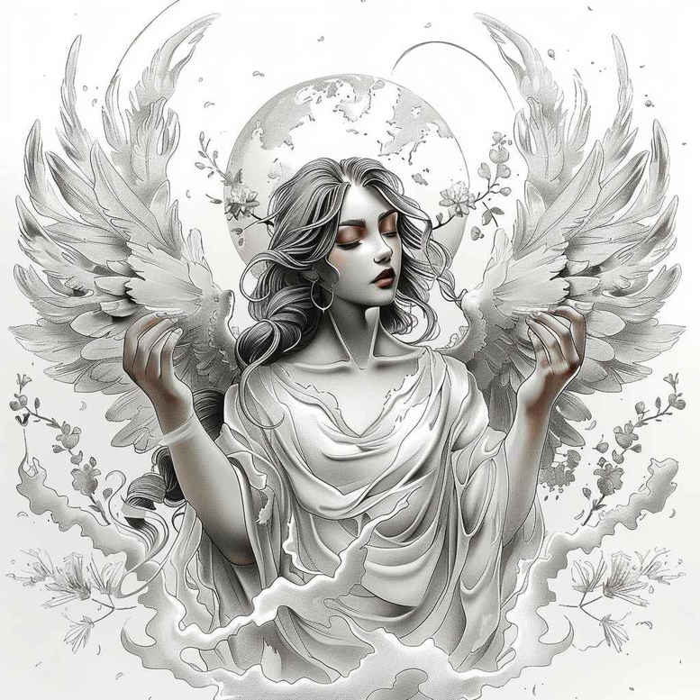 angel tattoo design ideas Surrealism transcendent angelic for upper chest