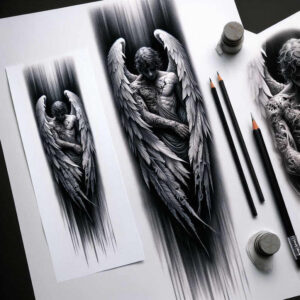 angel tattoo design ideas Realism realistic wrinkles angelic for upper shoulder