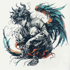 angel tattoo design ideas Surrealism hyperreal angelic glow for lower thigh