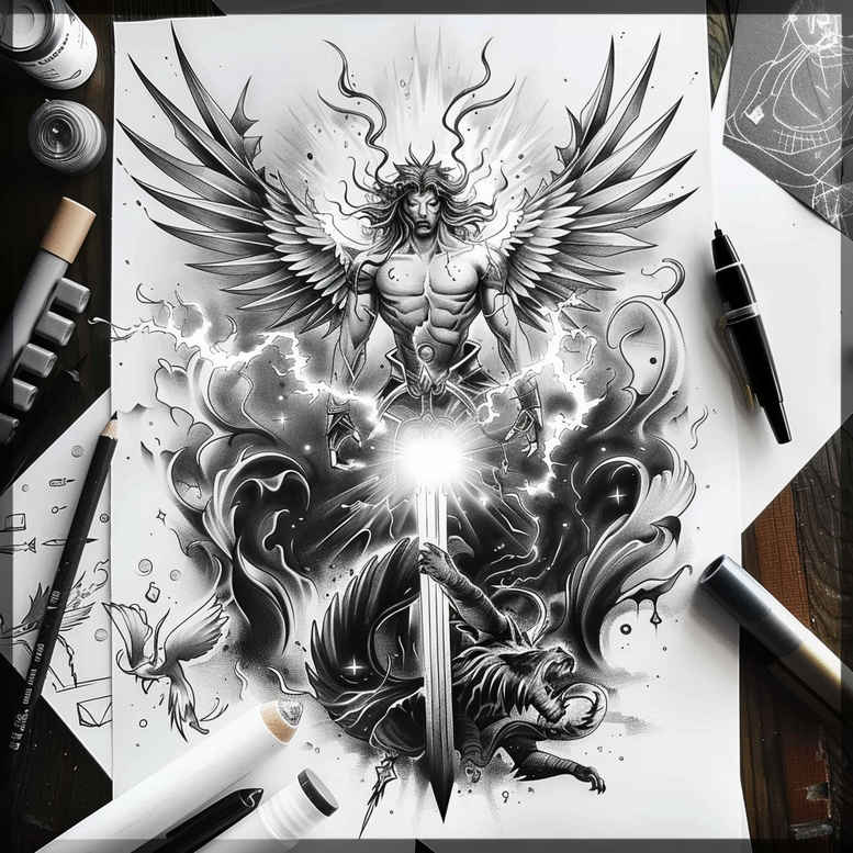 angel tattoo design ideas realistic shadowing angelic glow for outer arm