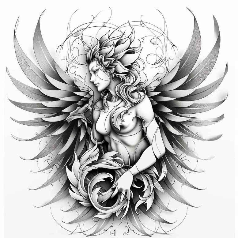 angel tattoo design ideas Surrealism abstract forms angelic grace for chest