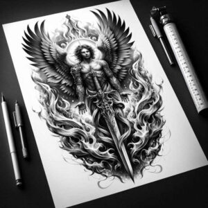 angel tattoo design ideas Surrealism chromatic aberration angelic presence for back