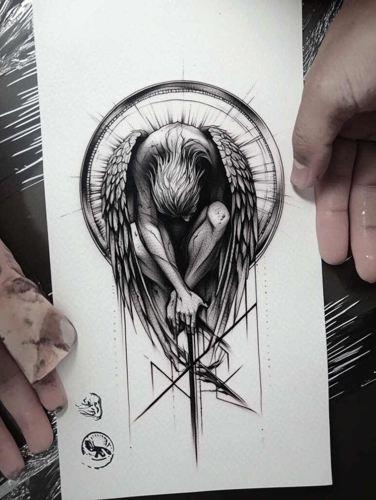 angel tattoo design ideas Realism realistic color angelic presence for knee