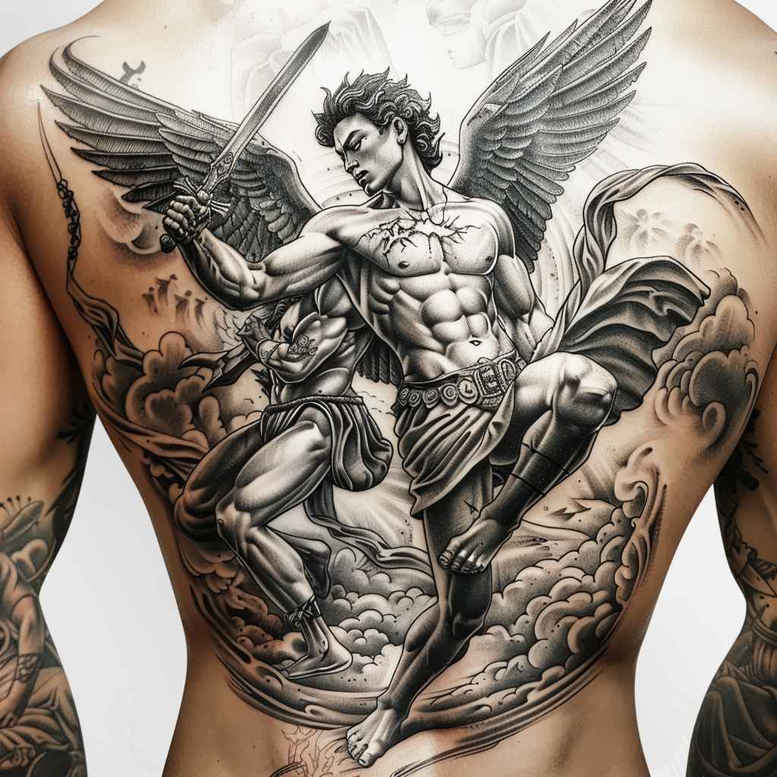 angel tattoo design ideas Surrealism abstract angelic spirit for lower thigh