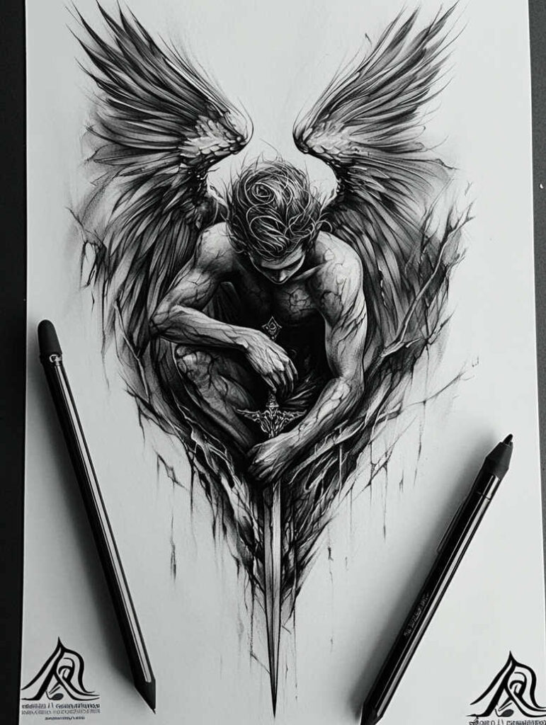 angel tattoo design ideas Surrealism translucent layers angelic spirit for upper chest