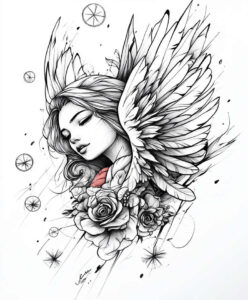 angel tattoo design ideas Realism micro detail angelic wings for hand