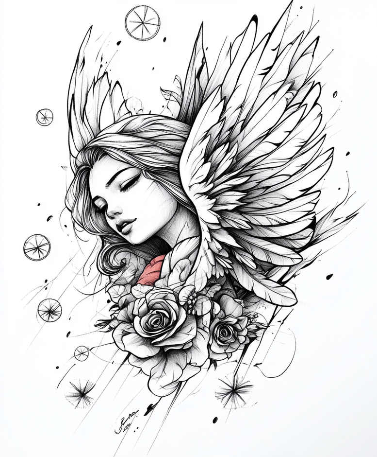 angel tattoo design ideas Realism micro detail angelic wings for hand