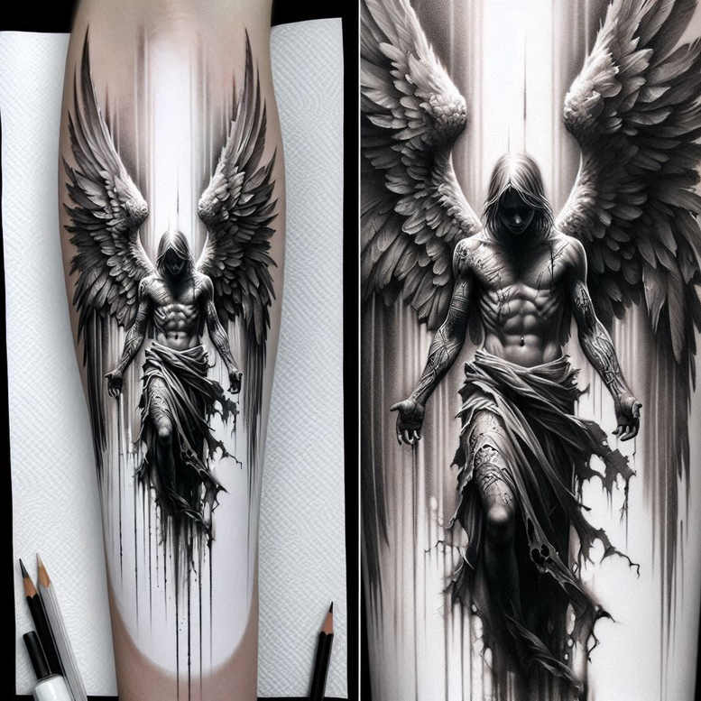 angel tattoo design ideas color blending celestial energy for calf