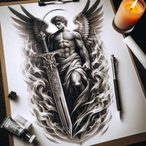 angel tattoo design ideas Surrealism chromatic flux celestial energy for chest