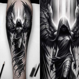 angel tattoo design ideas Realism photo-like tattoo celestial for heel