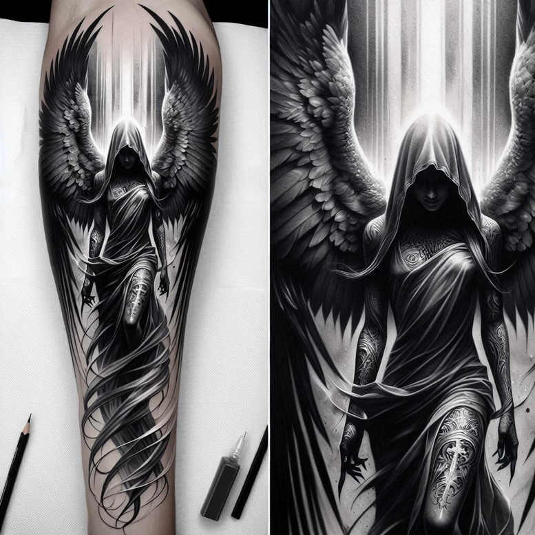 angel tattoo design ideas Realism photo-like tattoo celestial for heel