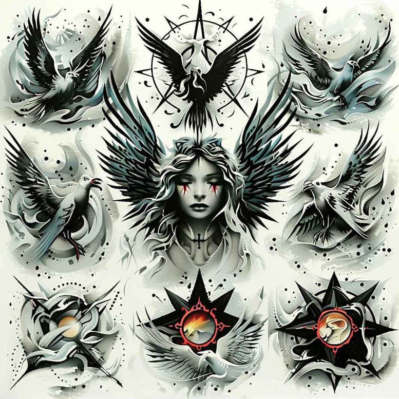 angel tattoo design ideas Realism micro detail celestial for knee