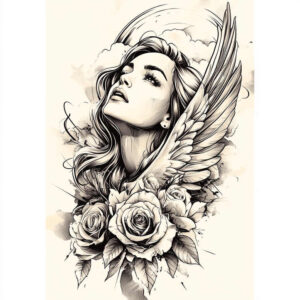 angel tattoo design ideas Realism realistic wrinkles celestial for lower chest
