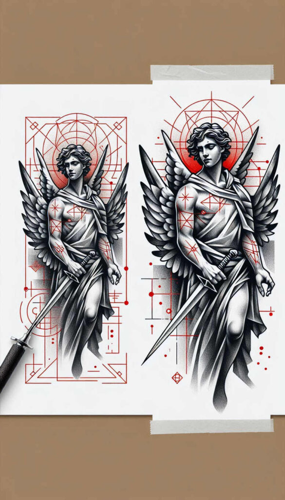 angel tattoo design ideas bright color celestial for nape