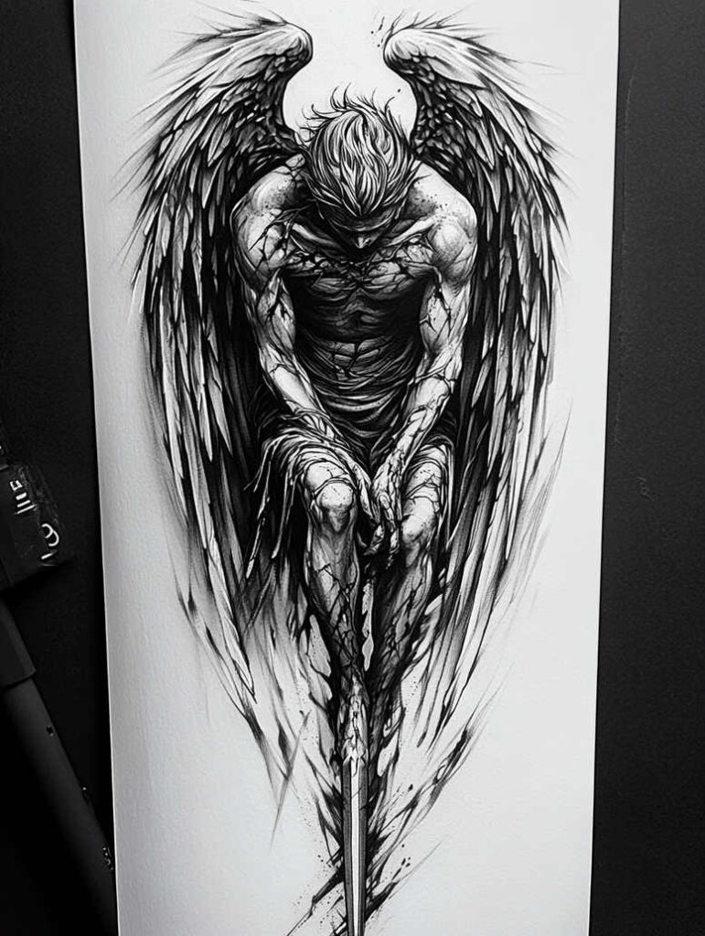 angel tattoo design ideas photo-realistic celestial for sternum