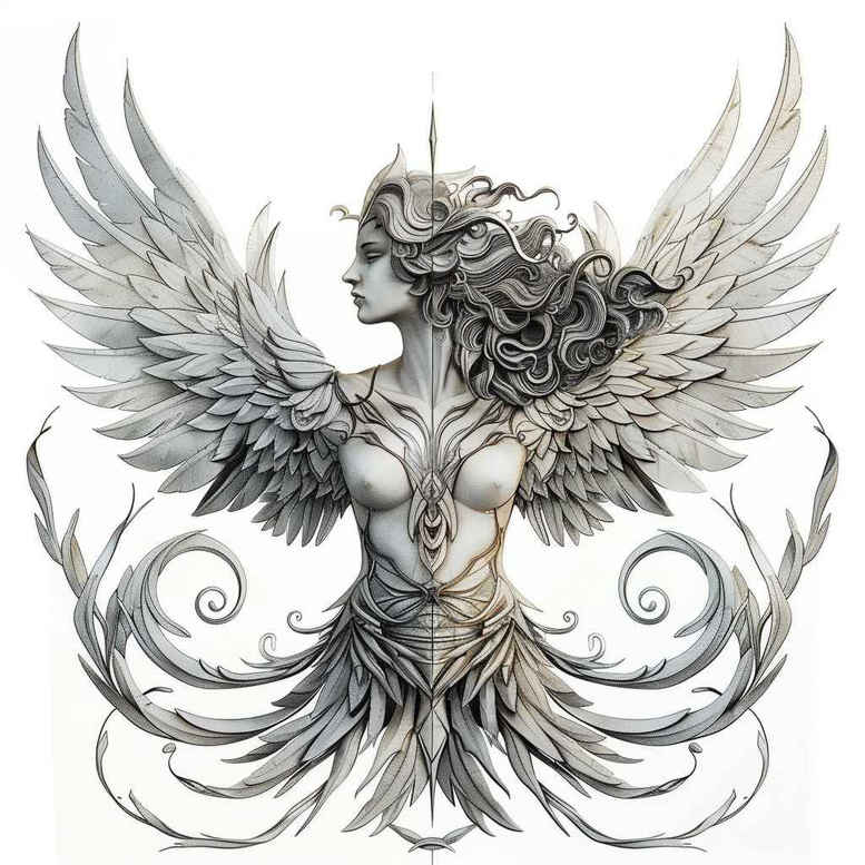 angel tattoo design ideas Surrealism fantastical celestial for upper arm