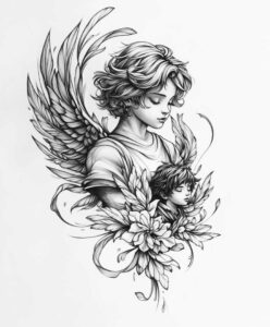 angel tattoo design ideas Realism soft contrast celestial grace for collarbone
