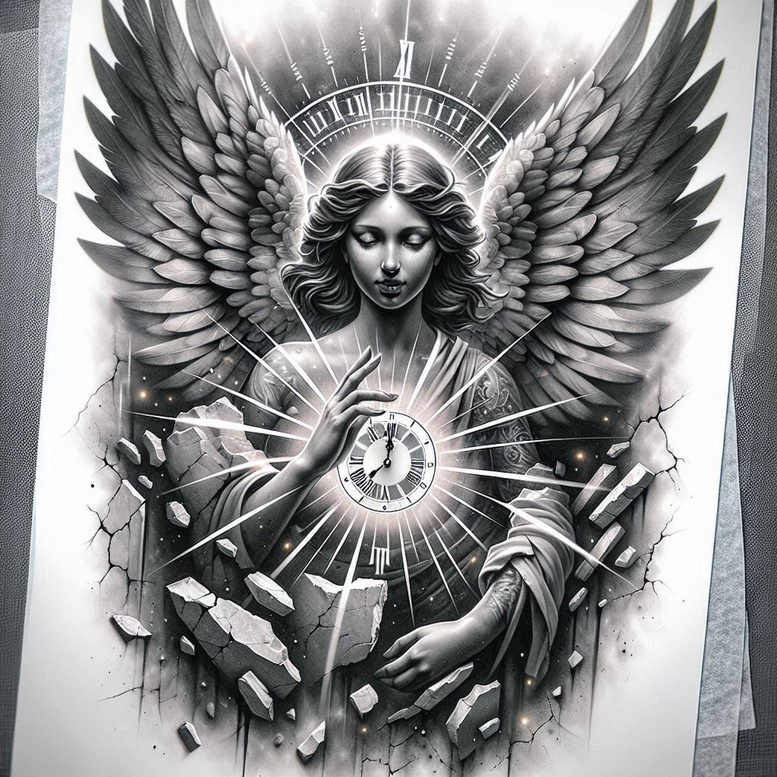angel tattoo design ideas Neotraditional dynamic color celestial grace for hand