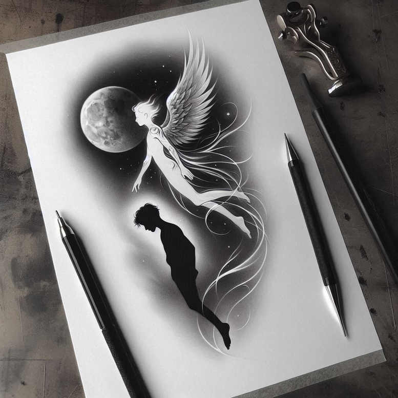 angel tattoo design ideas modern classic celestial grace for lower leg