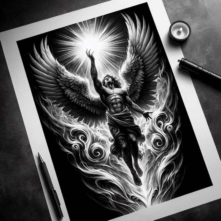angel tattoo design ideas Realism reflective light celestial guardian for calf