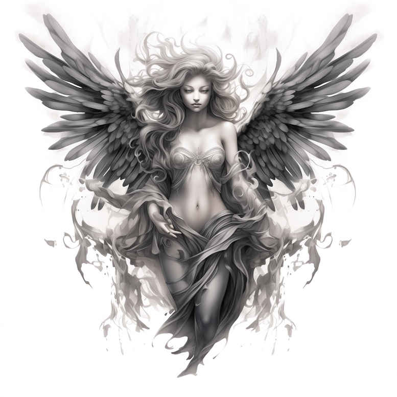 angel tattoo design ideas Surrealism psychedelic celestial guardian for full back