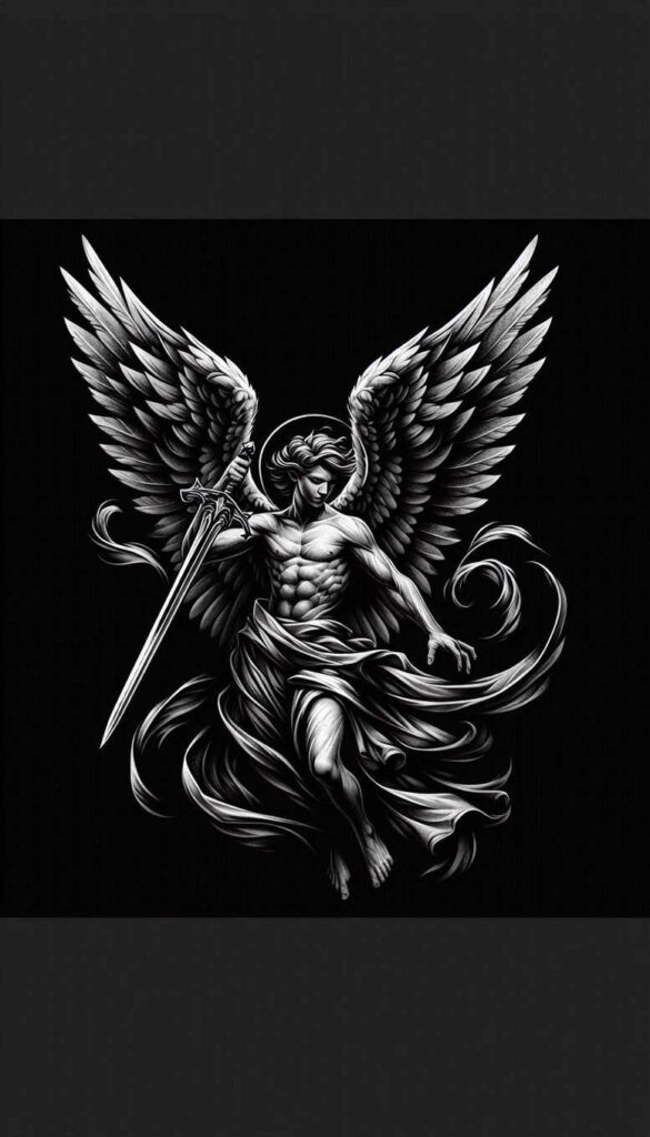 angel tattoo design ideas Surrealism psychic energy celestial light for full back