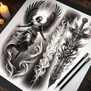 angel tattoo design ideas ambiguous space celestial light for lower back