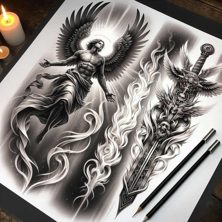 angel tattoo design ideas ambiguous space celestial light for lower back