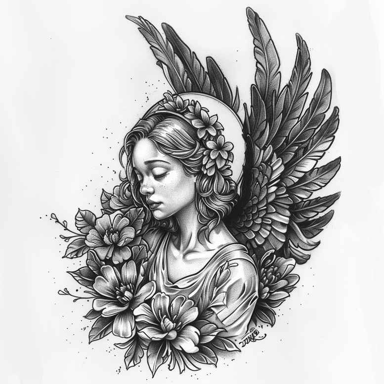 angel tattoo design ideas Realism reflection effect celestial messenger for ankle
